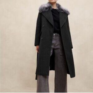 nwt BANANA REPUBLIC removable fur collar mid length wool coat s